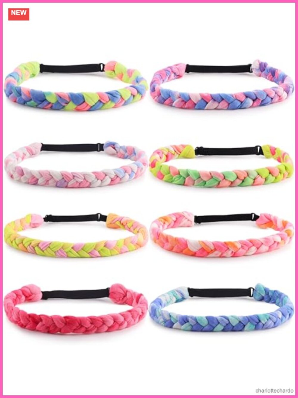 8pc Braided Headbands Cotton Blend Adjustable Non Slip Hair Accessories